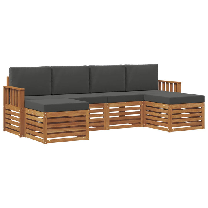 Sofasæt med pude 6 pcs Naturlig og Antracit Massivt Akacietræ