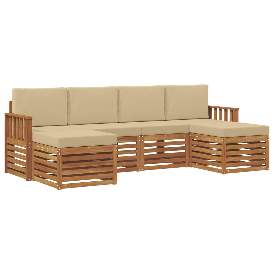Sofasæt med pude 6 pcs Naturlig og Beige Massivt Akacietræ