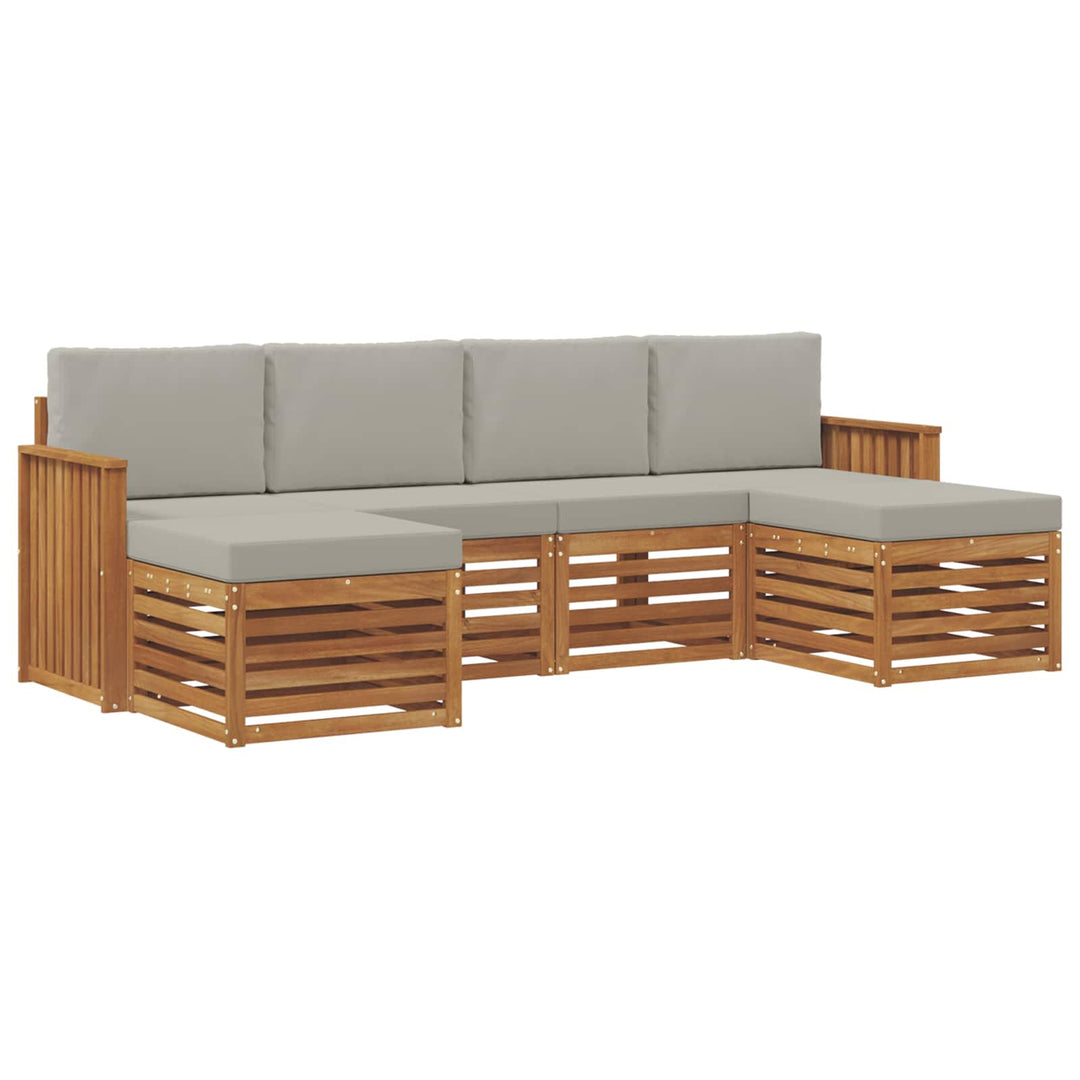 Sofasæt med pude 6 pcs Naturlig og Lys Grå Massivt Akacietræ