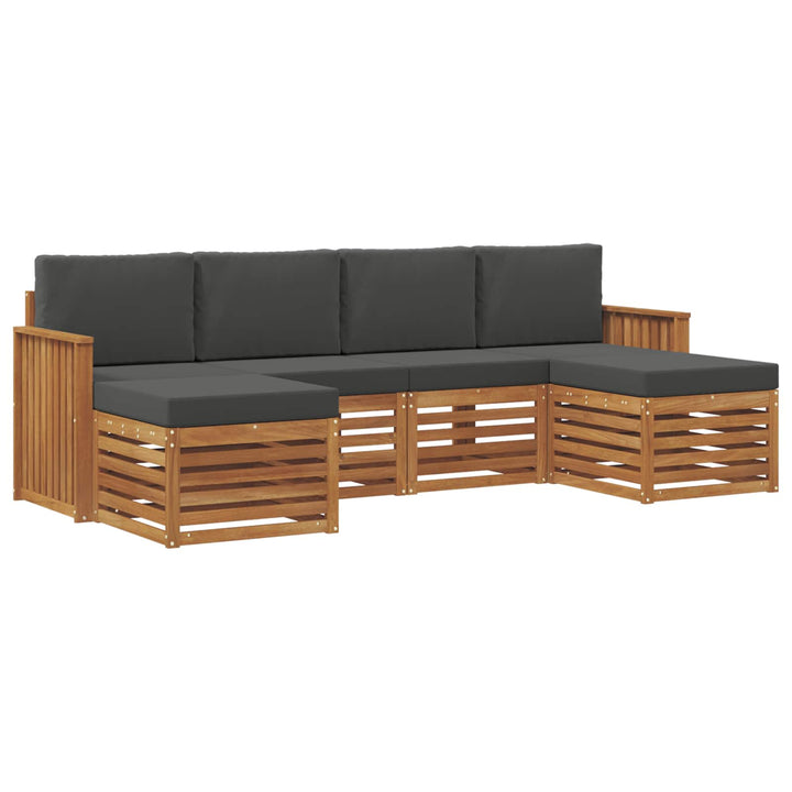 Sofasæt med pude 6 pcs Naturlig og Antracit Massivt Akacietræ