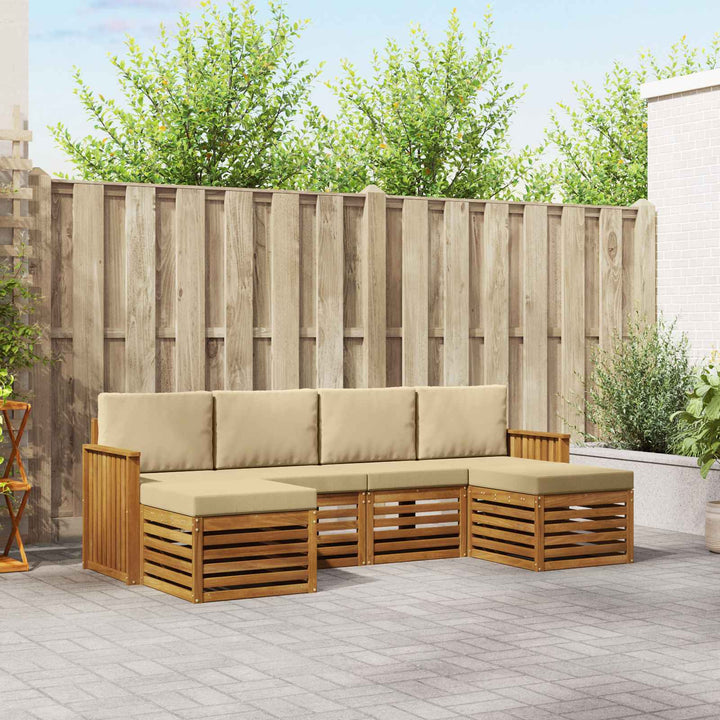 Sofasæt med pude 6 pcs Naturlig og Beige Massivt Akacietræ