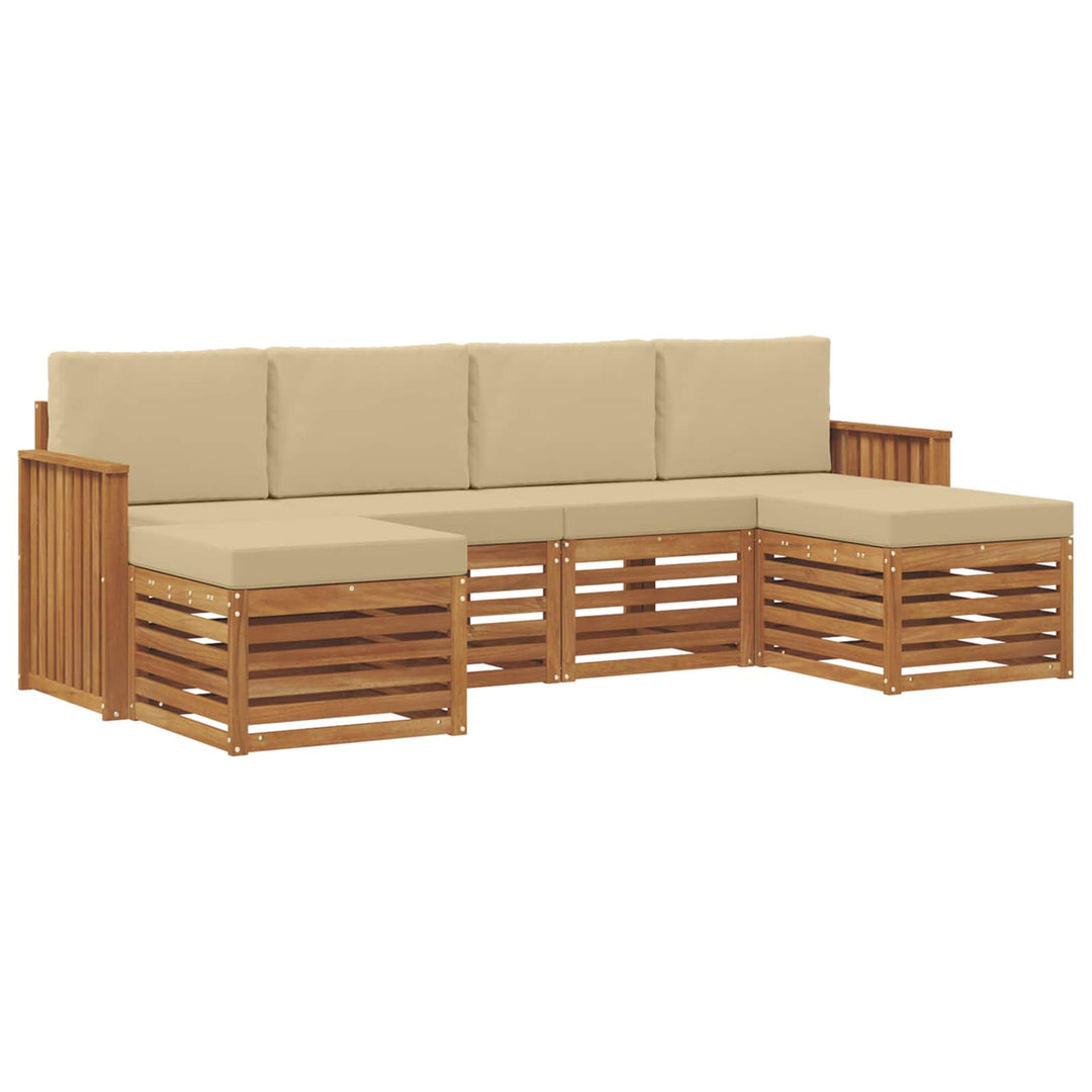 Sofasæt med pude 6 pcs Naturlig og Beige Massivt Akacietræ