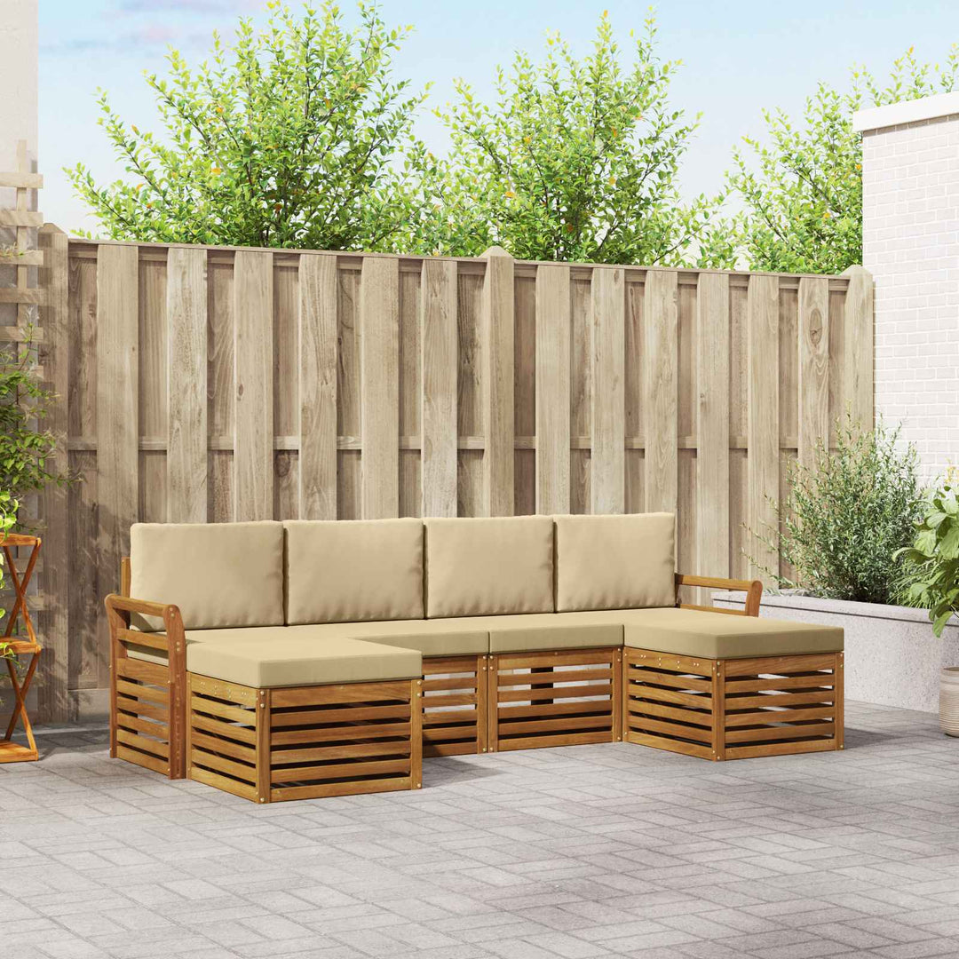 Sofasæt med pude 6 pcs Naturlig og Beige Massivt Akacietræ
