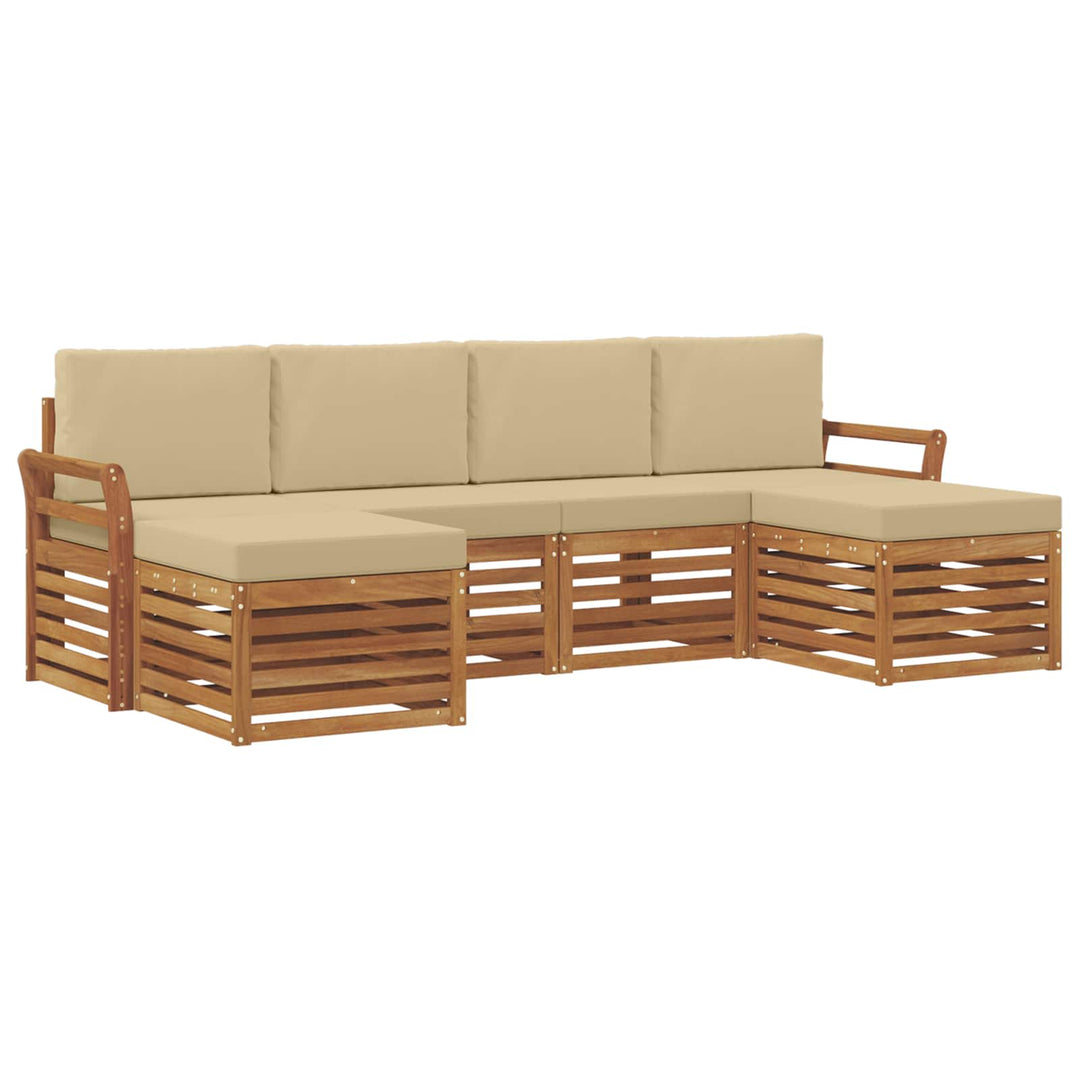 Sofasæt med pude 6 pcs Naturlig og Beige Massivt Akacietræ