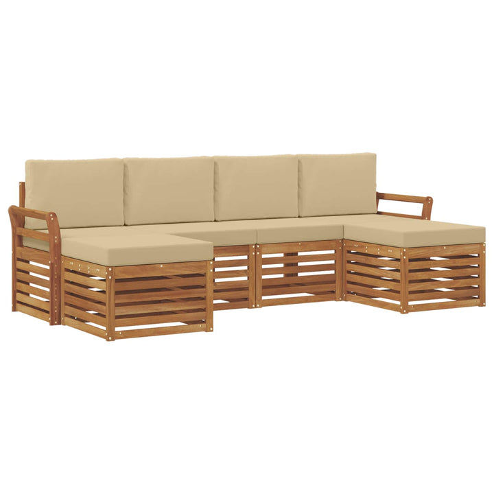 Sofasæt med pude 6 pcs Naturlig og Beige Massivt Akacietræ