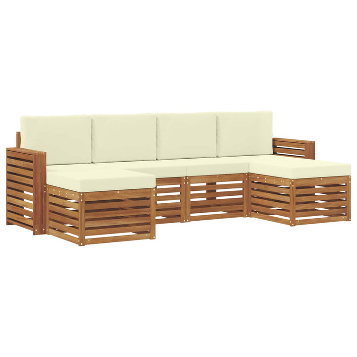 Sofasæt med pude 6 pcs Naturlig og Fløde Massivt Akacietræ