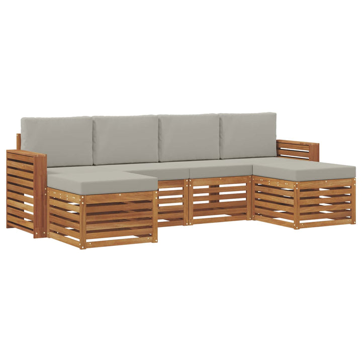 Sofasæt med pude 6 pcs Naturlig og Lys Grå Massivt Akacietræ