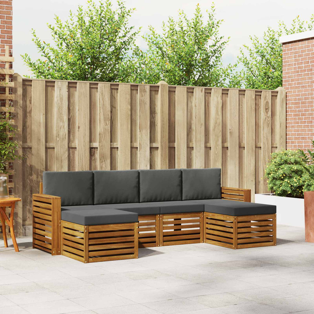 Sofasæt med pude 6 pcs Naturlig og Antracit Massivt Akacietræ
