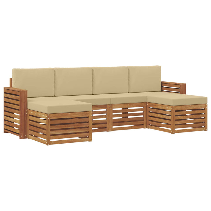 Sofasæt med pude 6 pcs Naturlig og Beige Massivt Akacietræ