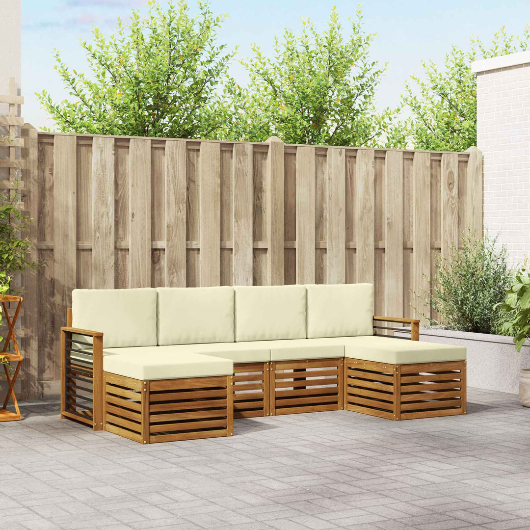 Sofasæt med pude 6 pcs Naturlig og Fløde Massivt Akacietræ
