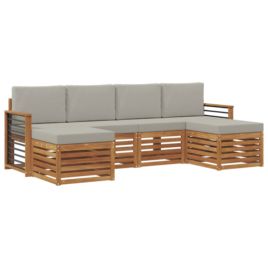 Sofasæt med pude 6 pcs Naturlig og Lys Grå Massivt Akacietræ