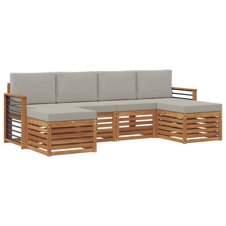 Sofasæt med pude 6 pcs Naturlig og Lys Grå Massivt Akacietræ