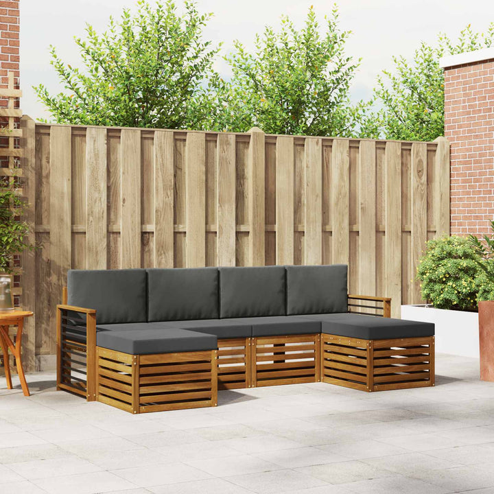 Sofasæt med pude 6 pcs Naturlig og Antracit Massivt Akacietræ