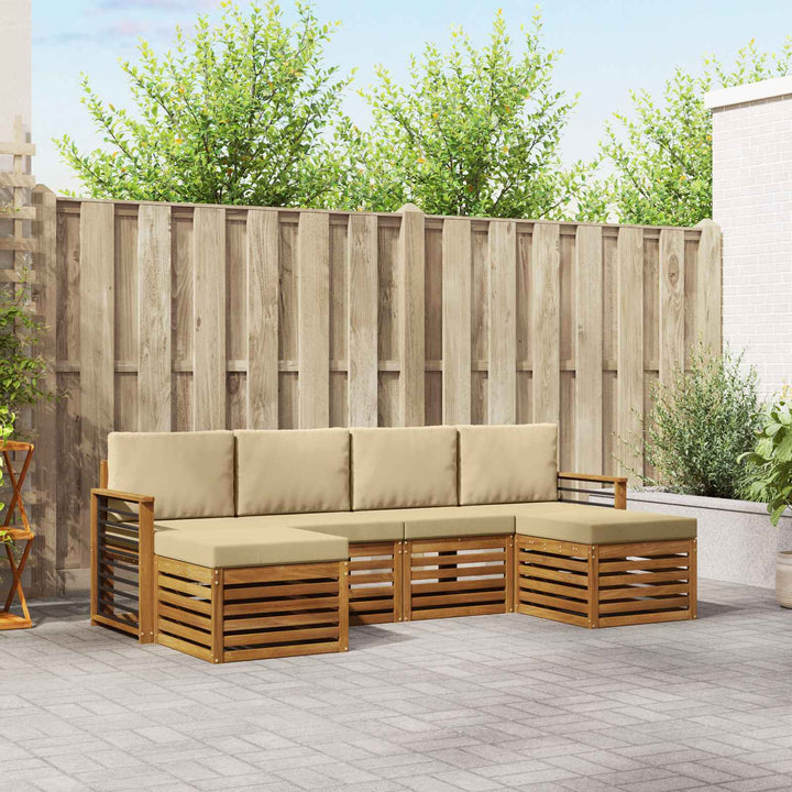Sofasæt med pude 6 pcs Naturlig og Beige Massivt Akacietræ