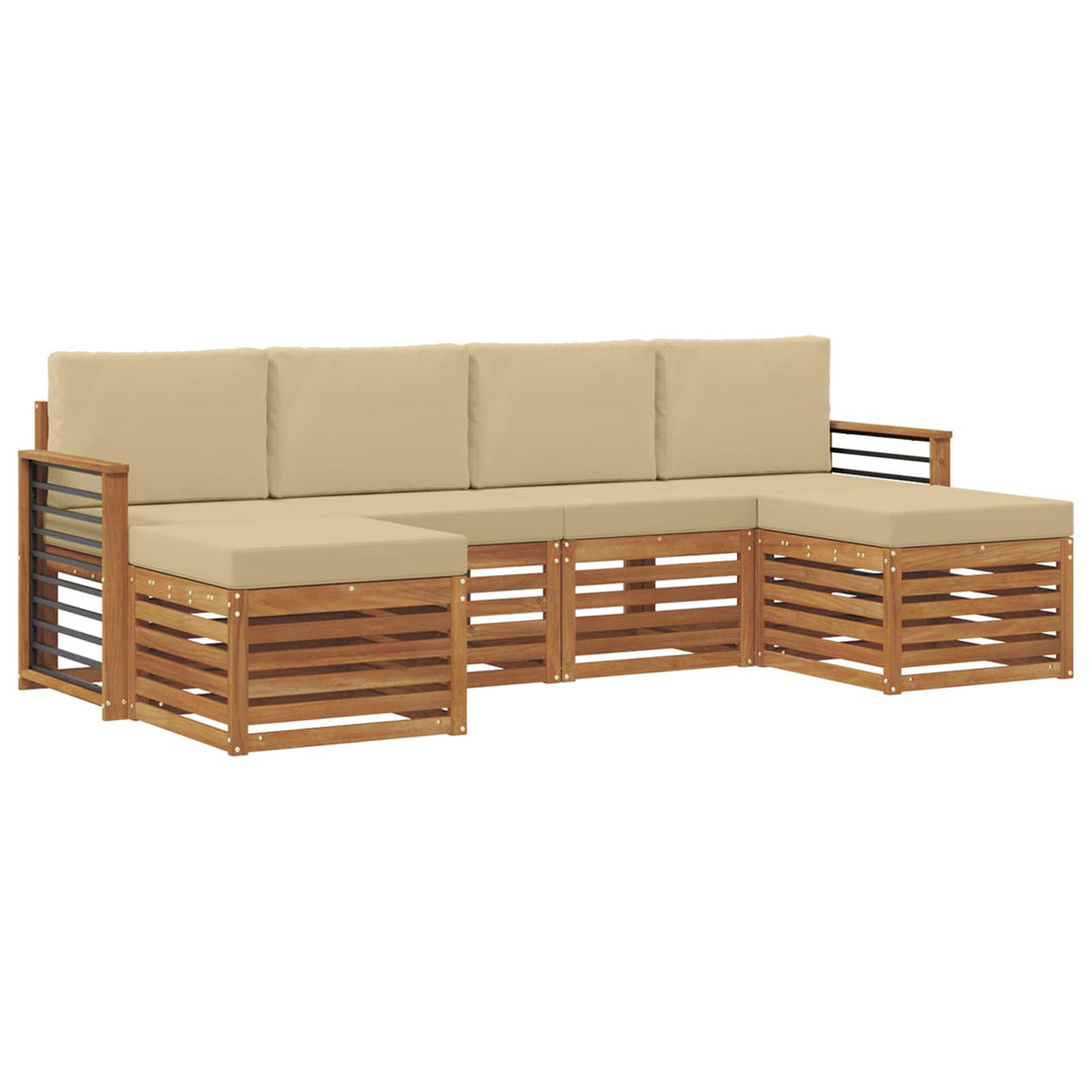 Sofasæt med pude 6 pcs Naturlig og Beige Massivt Akacietræ