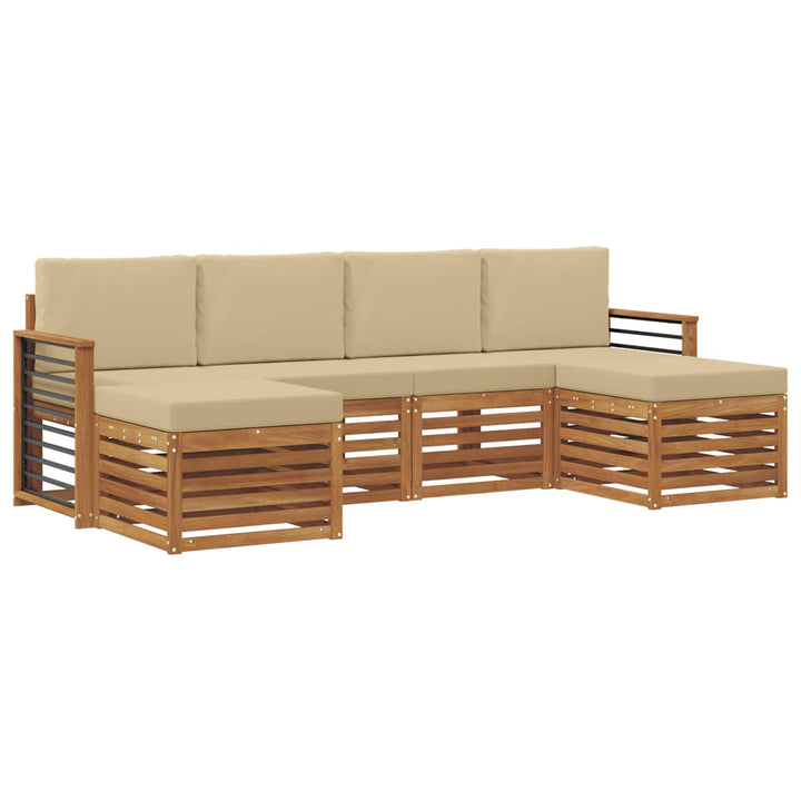Sofasæt med pude 6 pcs Naturlig og Beige Massivt Akacietræ