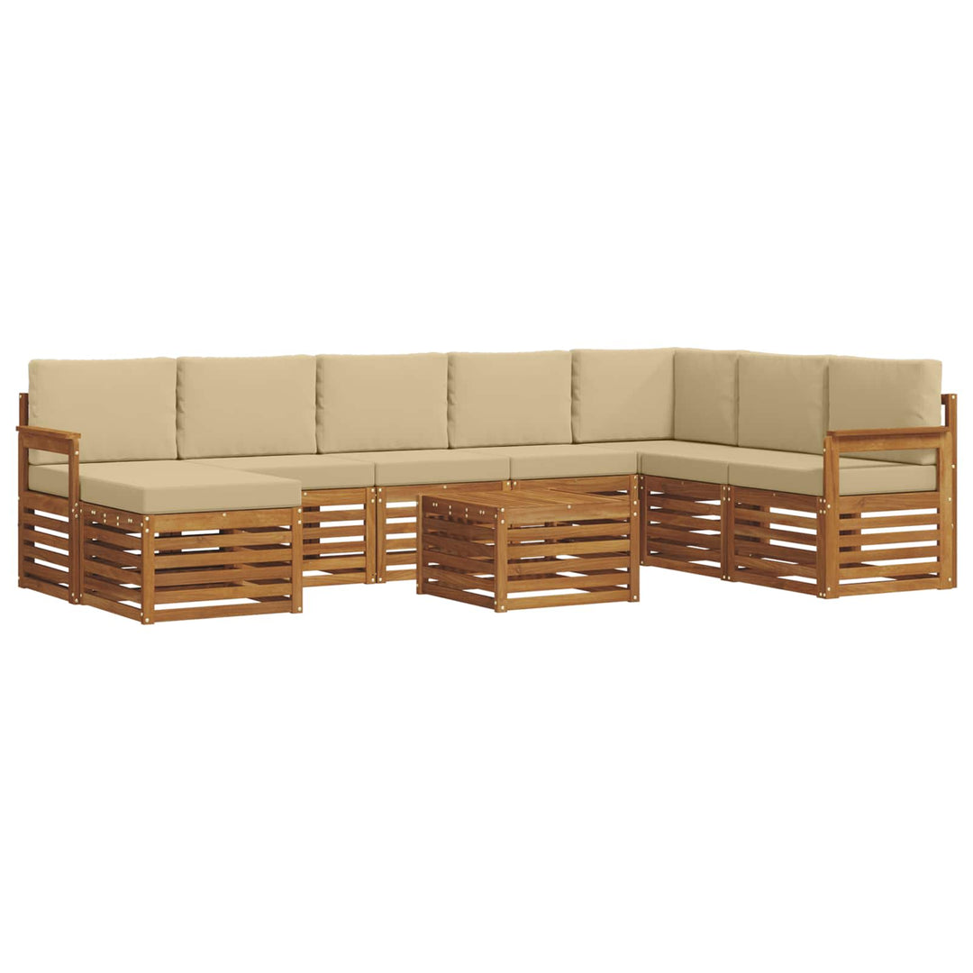 Udendørs sofagruppe 9 pcs Naturlig og Beige Massivt Akacietræ