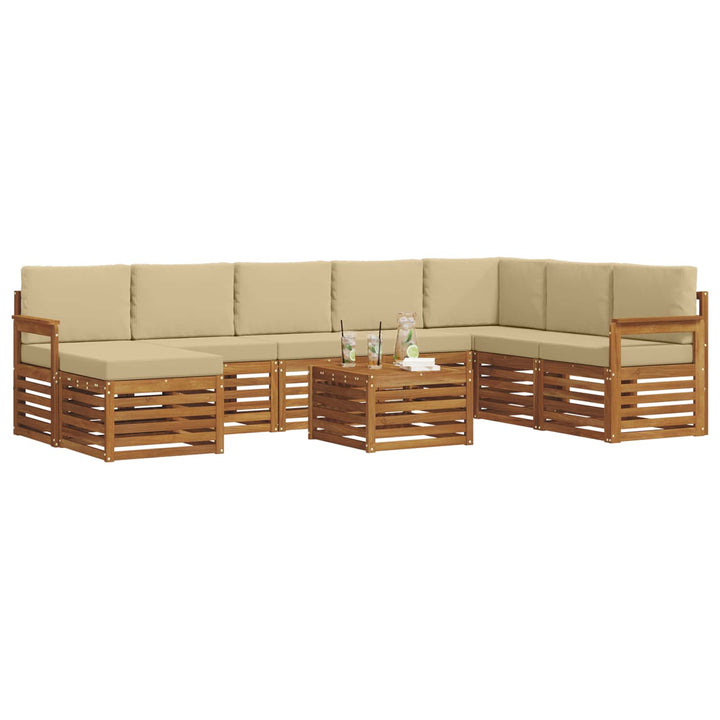 Udendørs sofagruppe 9 pcs Naturlig og Beige Massivt Akacietræ