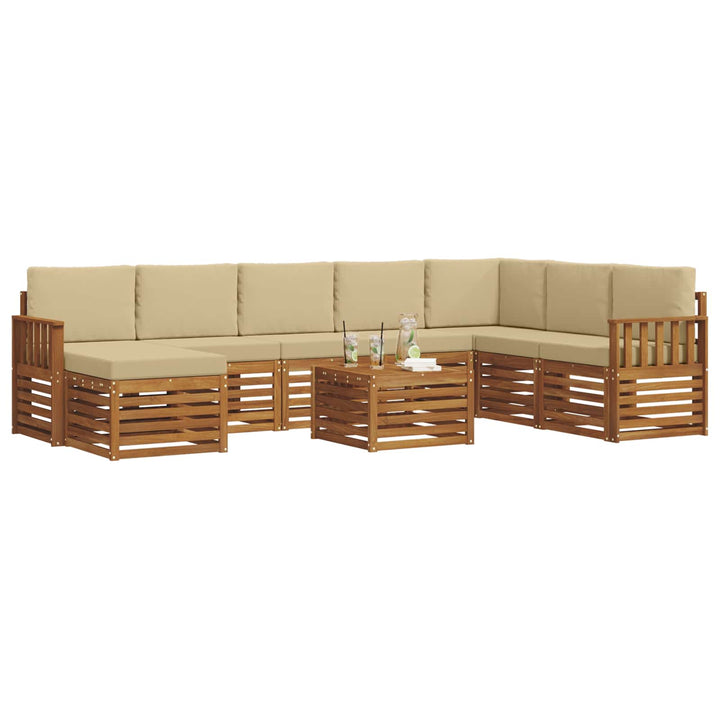 Udendørs sofagruppe 9 pcs Naturlig og Beige Massivt Akacietræ