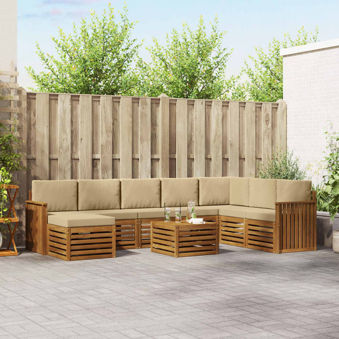 Udendørs sofagruppe 9 pcs Naturlig og Beige Massivt Akacietræ