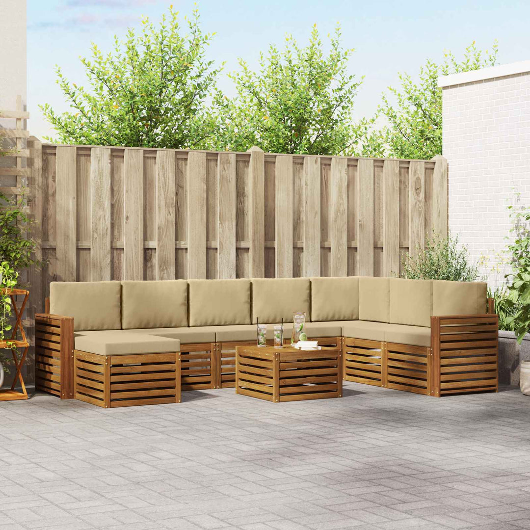 Udendørs sofagruppe 9 pcs Naturlig og Beige Massivt Akacietræ