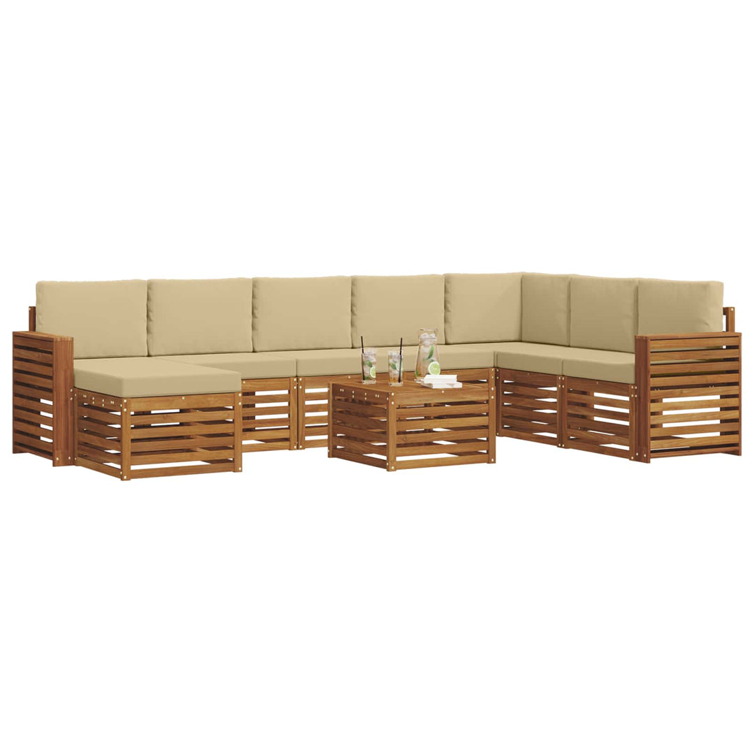 Udendørs sofagruppe 9 pcs Naturlig og Beige Massivt Akacietræ
