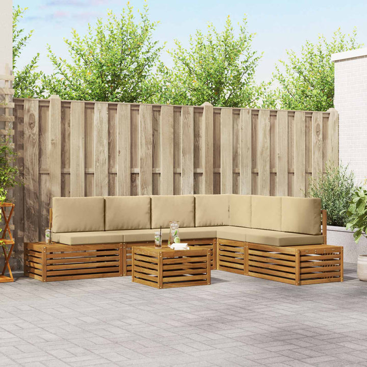 Udendørs sofagruppe med pude 7 Stk Naturlig og Beige