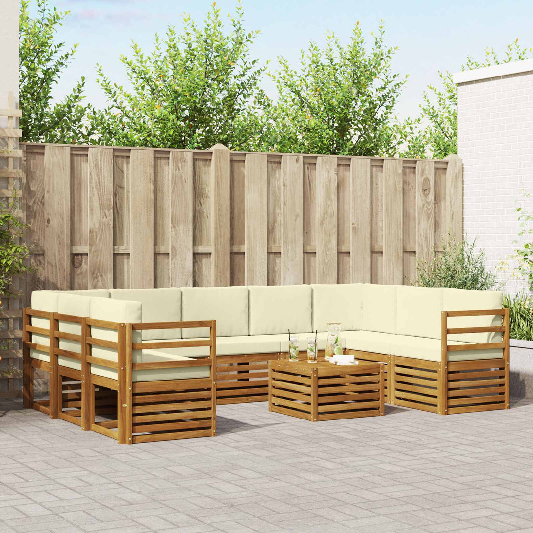 Sofasæt med pude 10 pcs Naturlig og Fløde Massivt Akacietræ