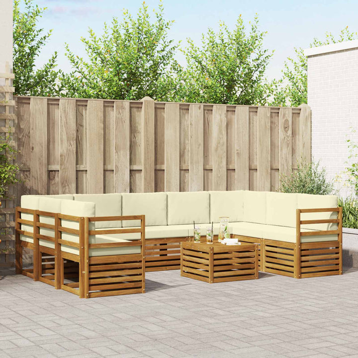 Sofasæt med pude 10 pcs Naturlig og Fløde Massivt Akacietræ