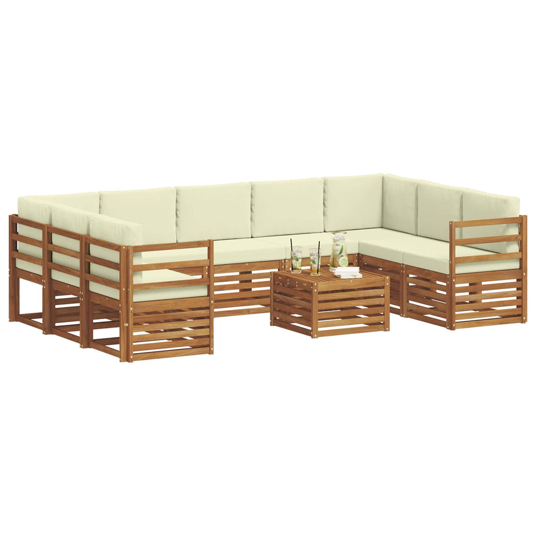 Sofasæt med pude 10 pcs Naturlig og Fløde Massivt Akacietræ