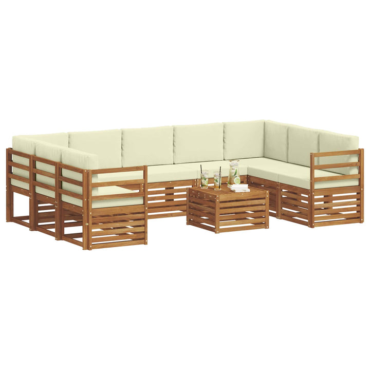 Sofasæt med pude 10 pcs Naturlig og Fløde Massivt Akacietræ