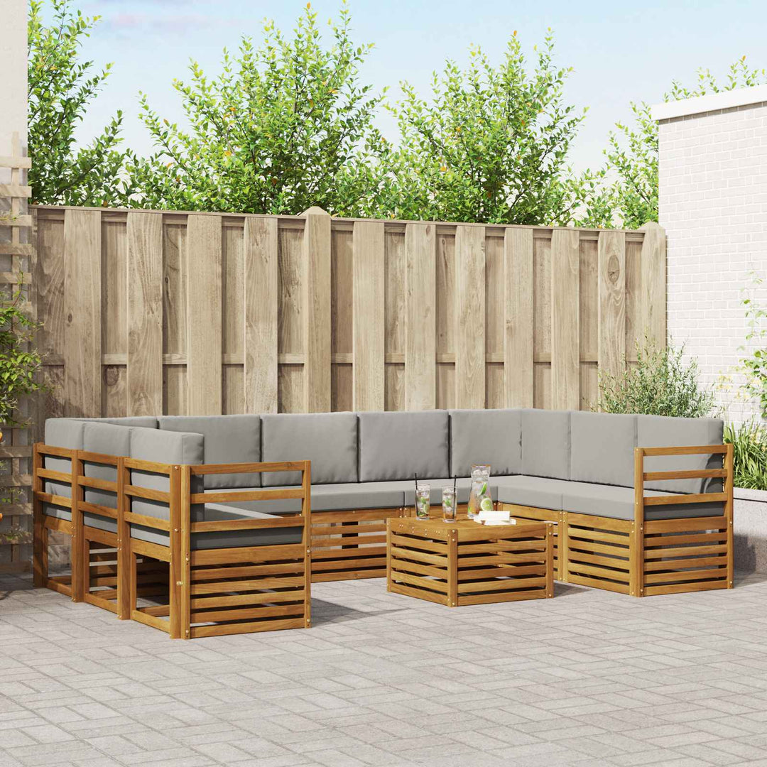 Sofasæt med pude 10 pcs Naturlig og Lys Grå Massivt Akacietræ