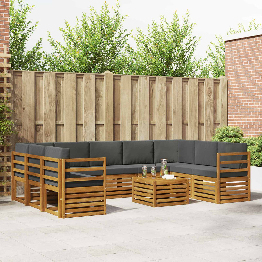 Sofasæt med pude 10 pcs Naturlig og Antracit Massivt Akacietræ