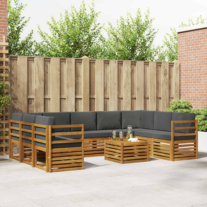 Sofasæt med pude 10 pcs Naturlig og Antracit Massivt Akacietræ
