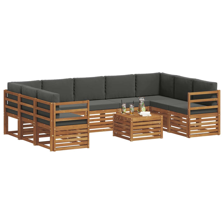 Sofasæt med pude 10 pcs Naturlig og Antracit Massivt Akacietræ