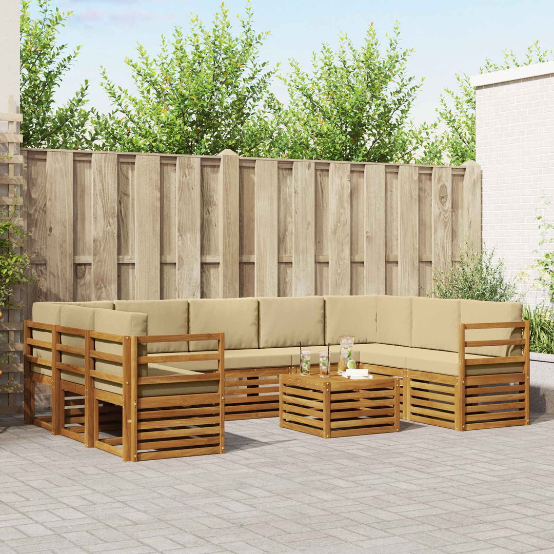 Sofasæt med pude 10 pcs Naturlig og Beige Massivt Akacietræ