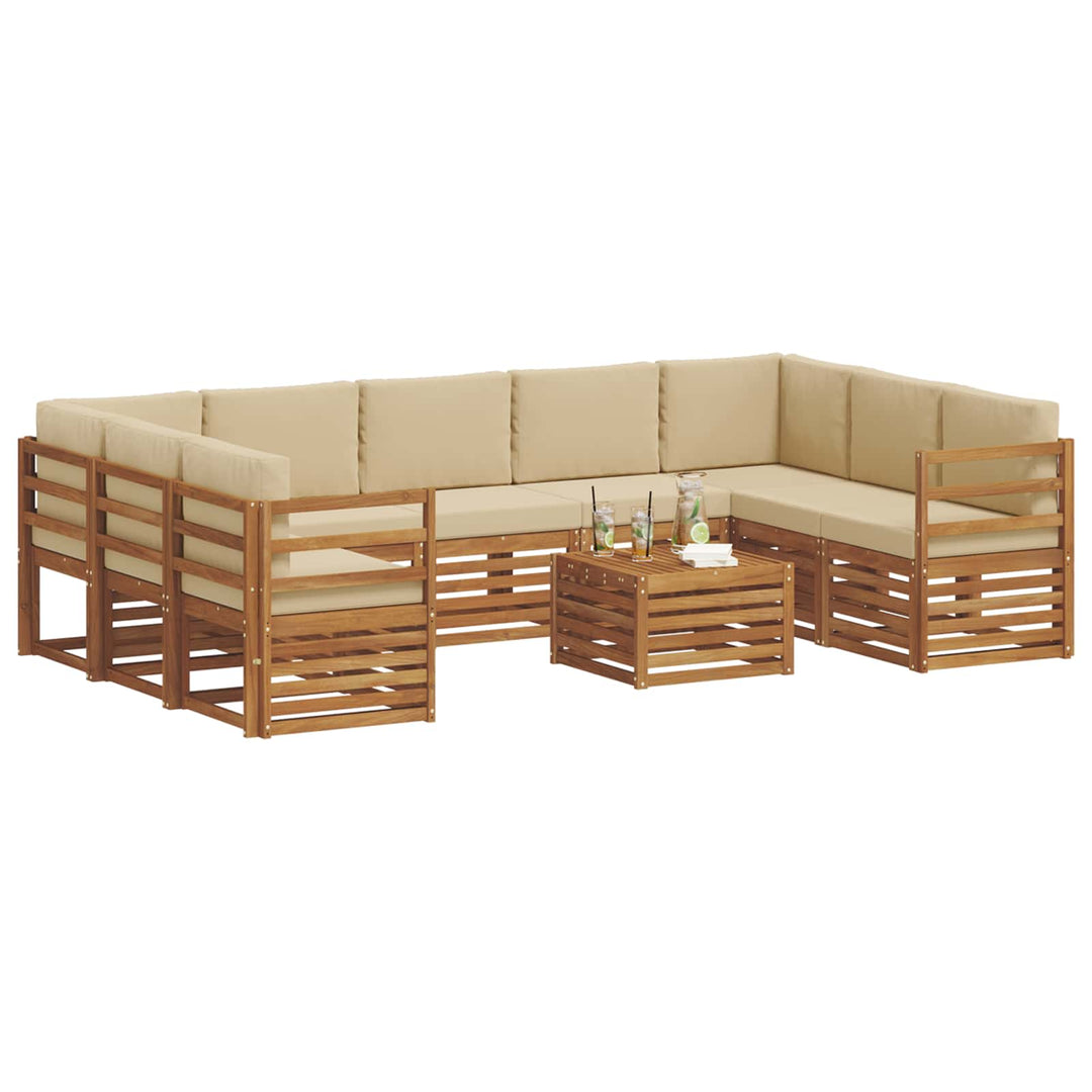 Sofasæt med pude 10 pcs Naturlig og Beige Massivt Akacietræ