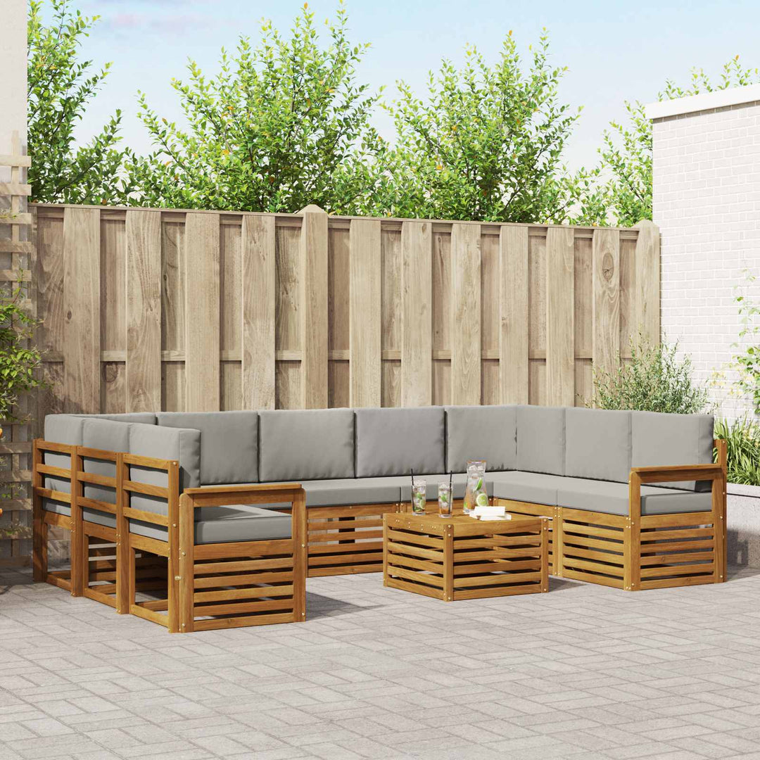 Sofasæt med pude 10 pcs Naturlig og Lys Grå Massivt Akacietræ