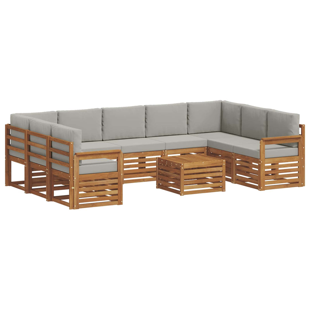 Sofasæt med pude 10 pcs Naturlig og Lys Grå Massivt Akacietræ