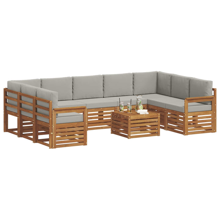 Sofasæt med pude 10 pcs Naturlig og Lys Grå Massivt Akacietræ