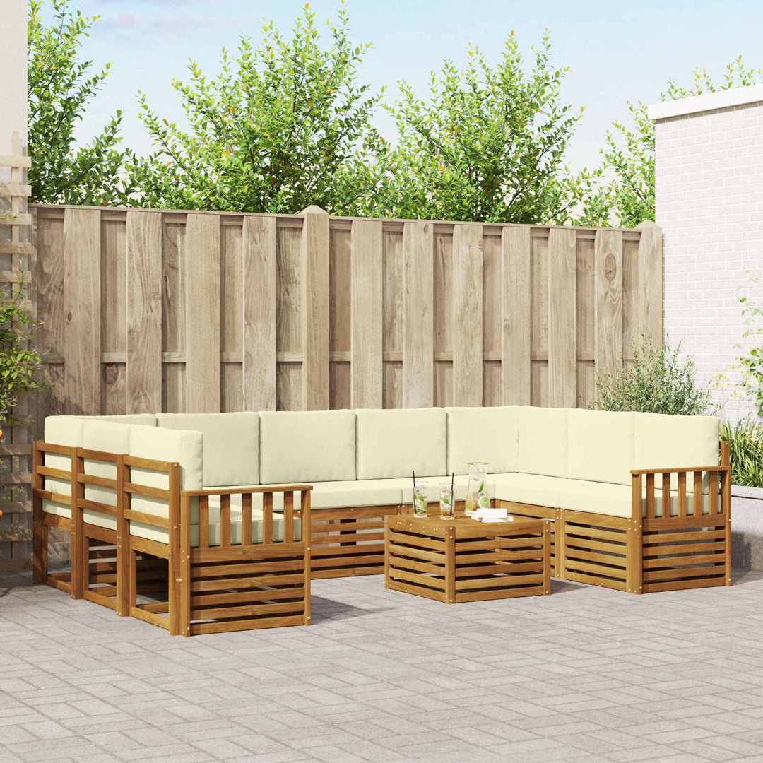 Sofasæt med pude 10 pcs Naturlig og Fløde Massivt Akacietræ
