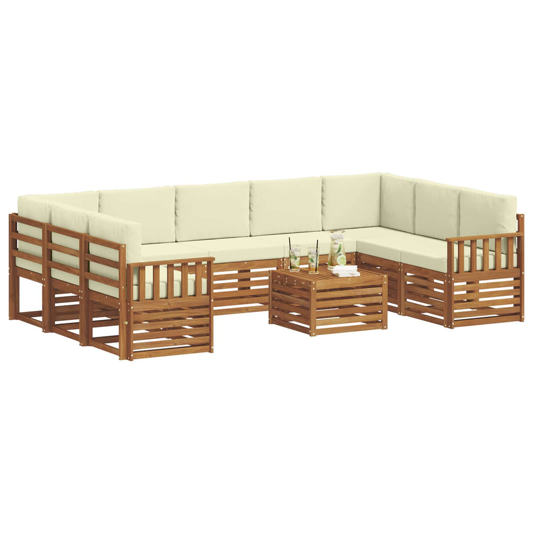 Sofasæt med pude 10 pcs Naturlig og Fløde Massivt Akacietræ
