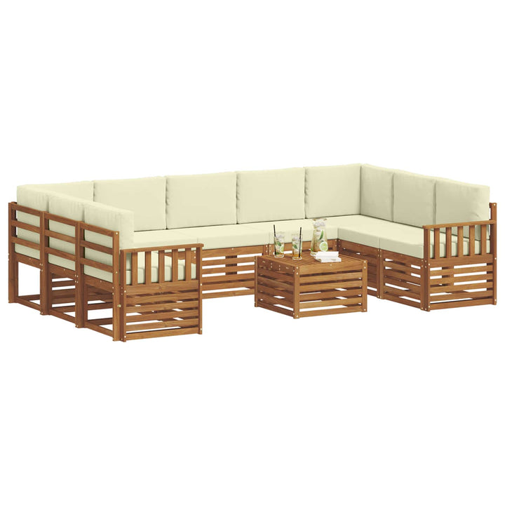 Sofasæt med pude 10 pcs Naturlig og Fløde Massivt Akacietræ