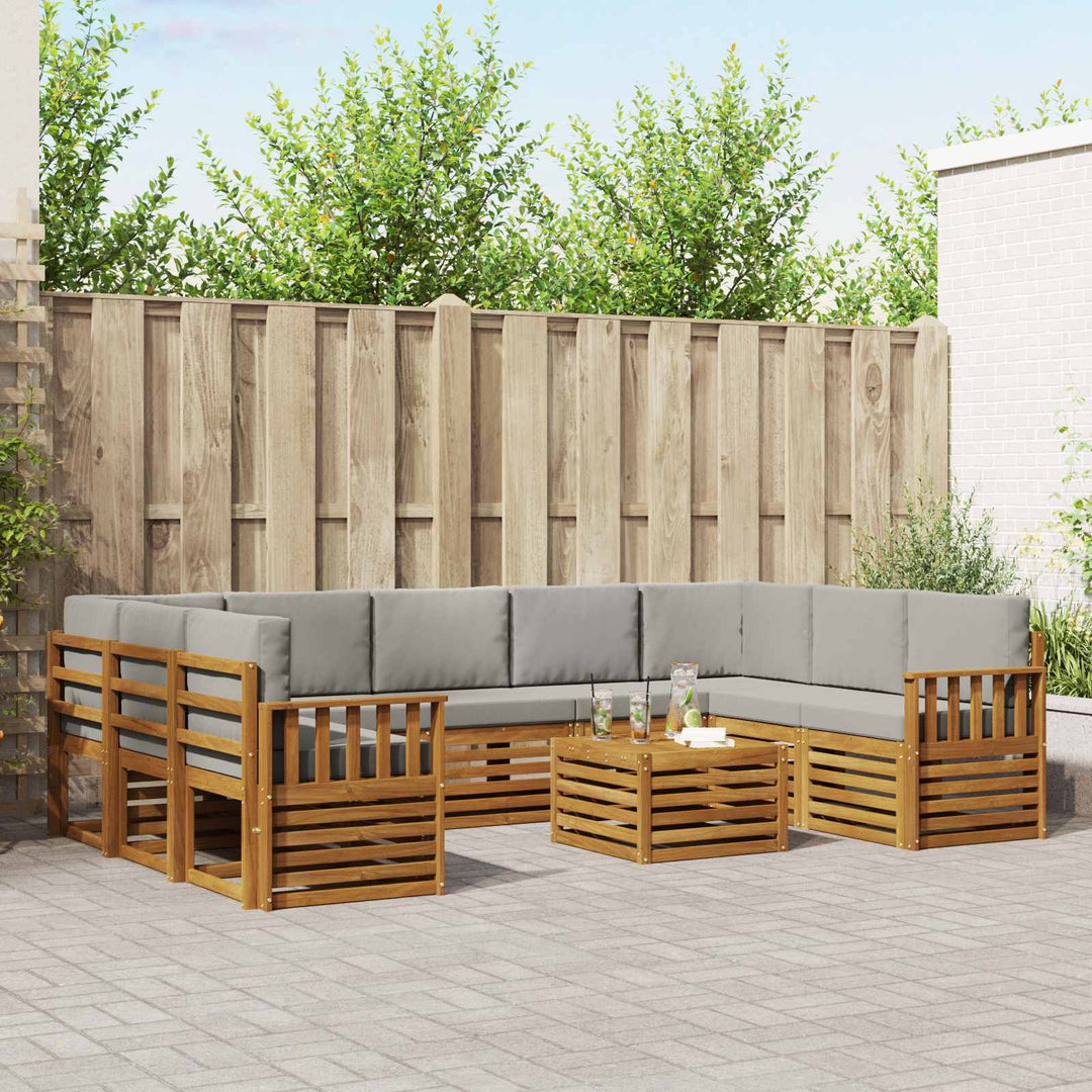 Sofasæt med pude 10 pcs Naturlig og Lys Grå Massivt Akacietræ