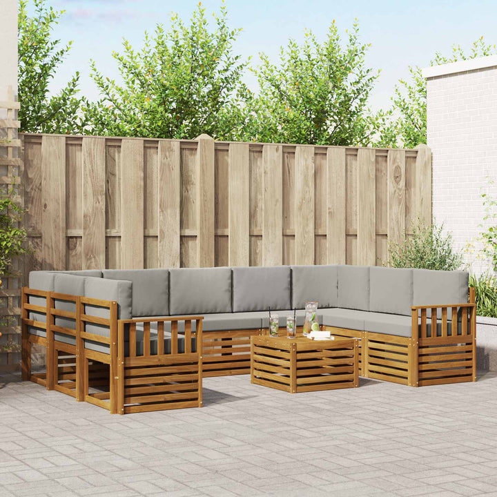 Sofasæt med pude 10 pcs Naturlig og Lys Grå Massivt Akacietræ