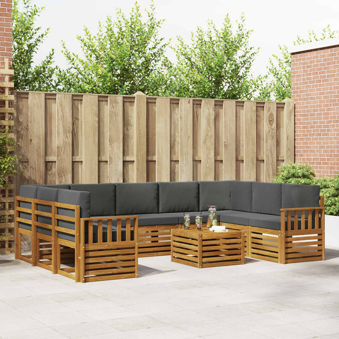 Sofasæt med pude 10 pcs Naturlig og Antracit Massivt Akacietræ