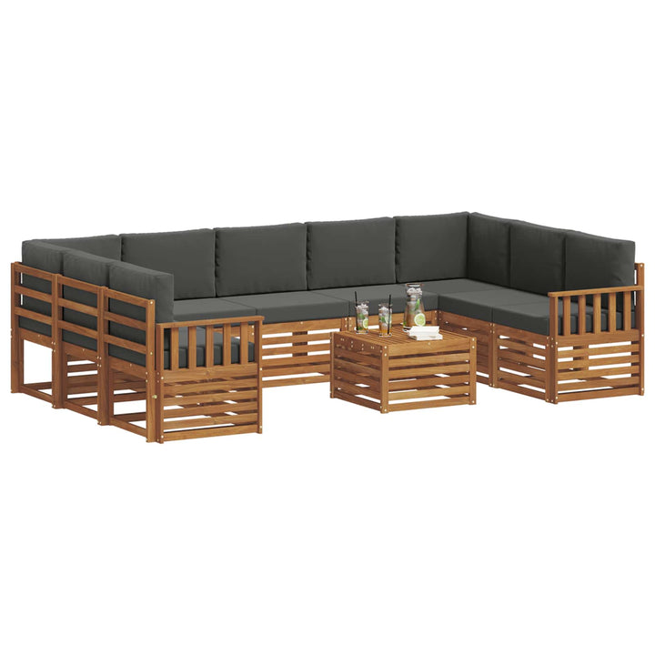 Sofasæt med pude 10 pcs Naturlig og Antracit Massivt Akacietræ