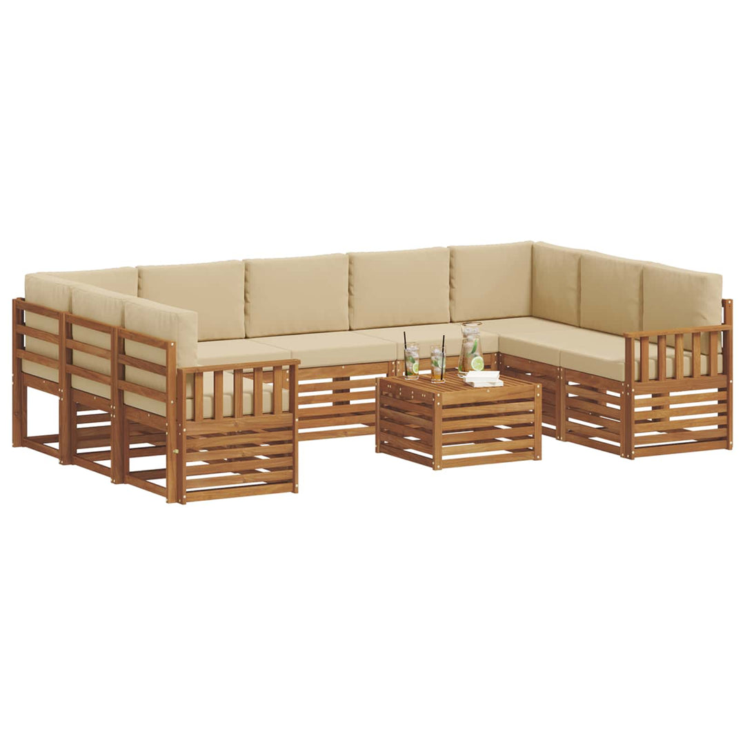 Sofasæt med pude 10 pcs Naturlig og Beige Massivt Akacietræ