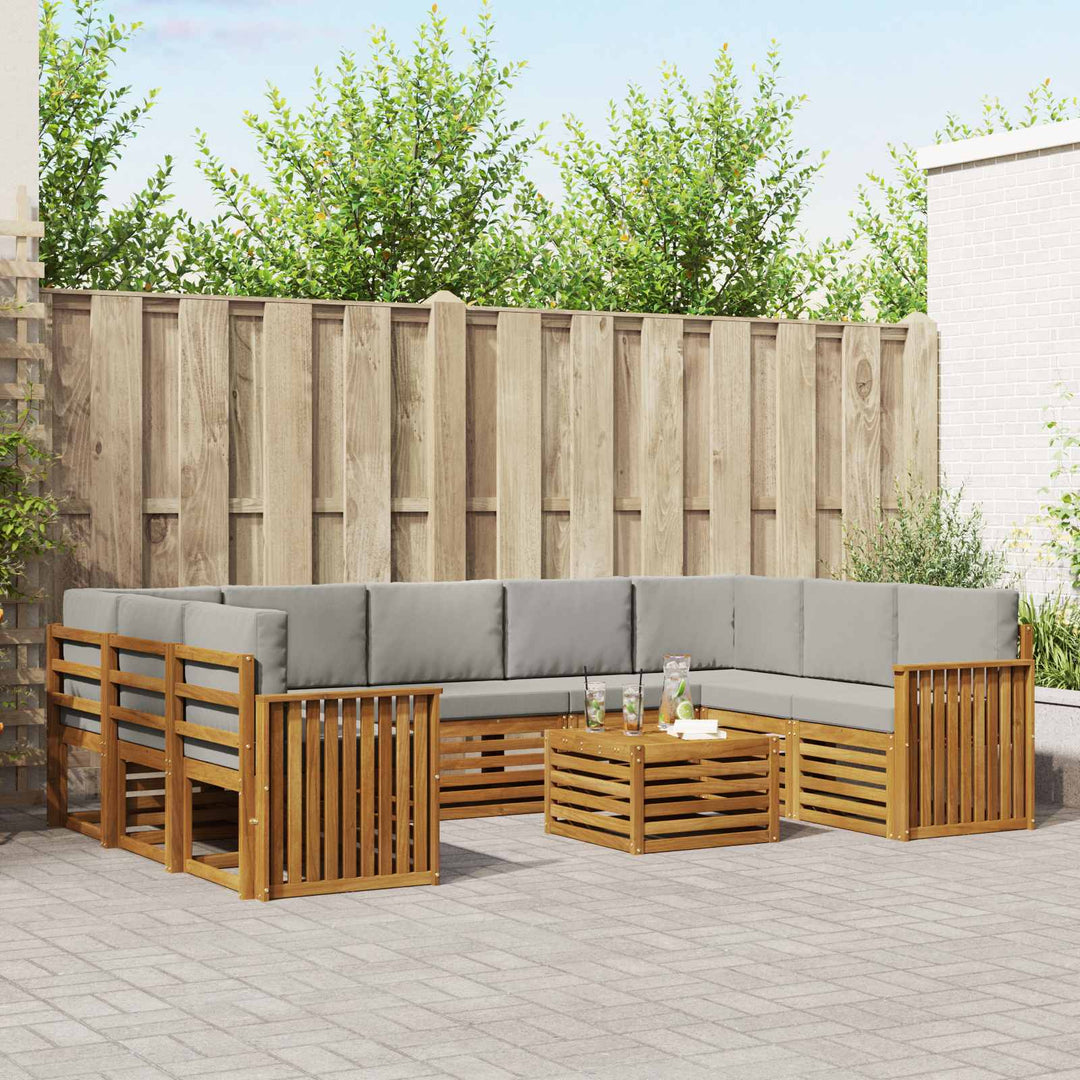 Sofasæt med pude 10 pcs Naturlig og Lys Grå Massivt Akacietræ