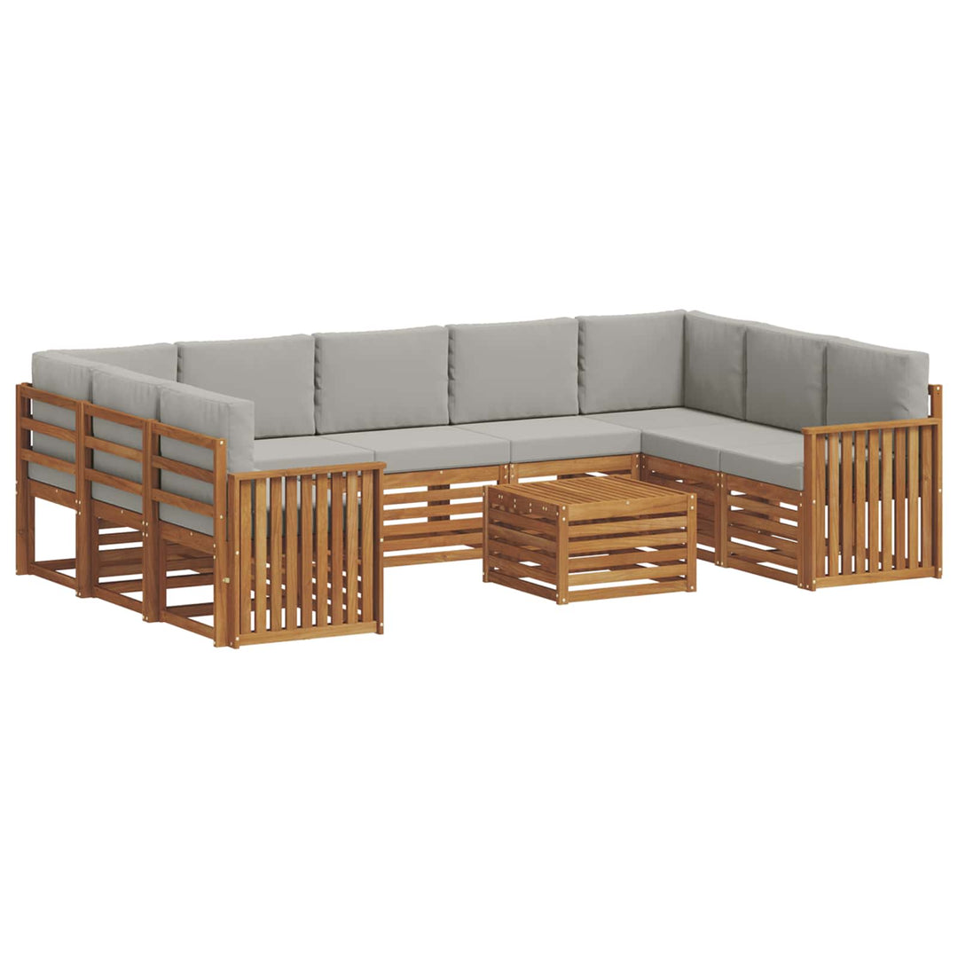 Sofasæt med pude 10 pcs Naturlig og Lys Grå Massivt Akacietræ